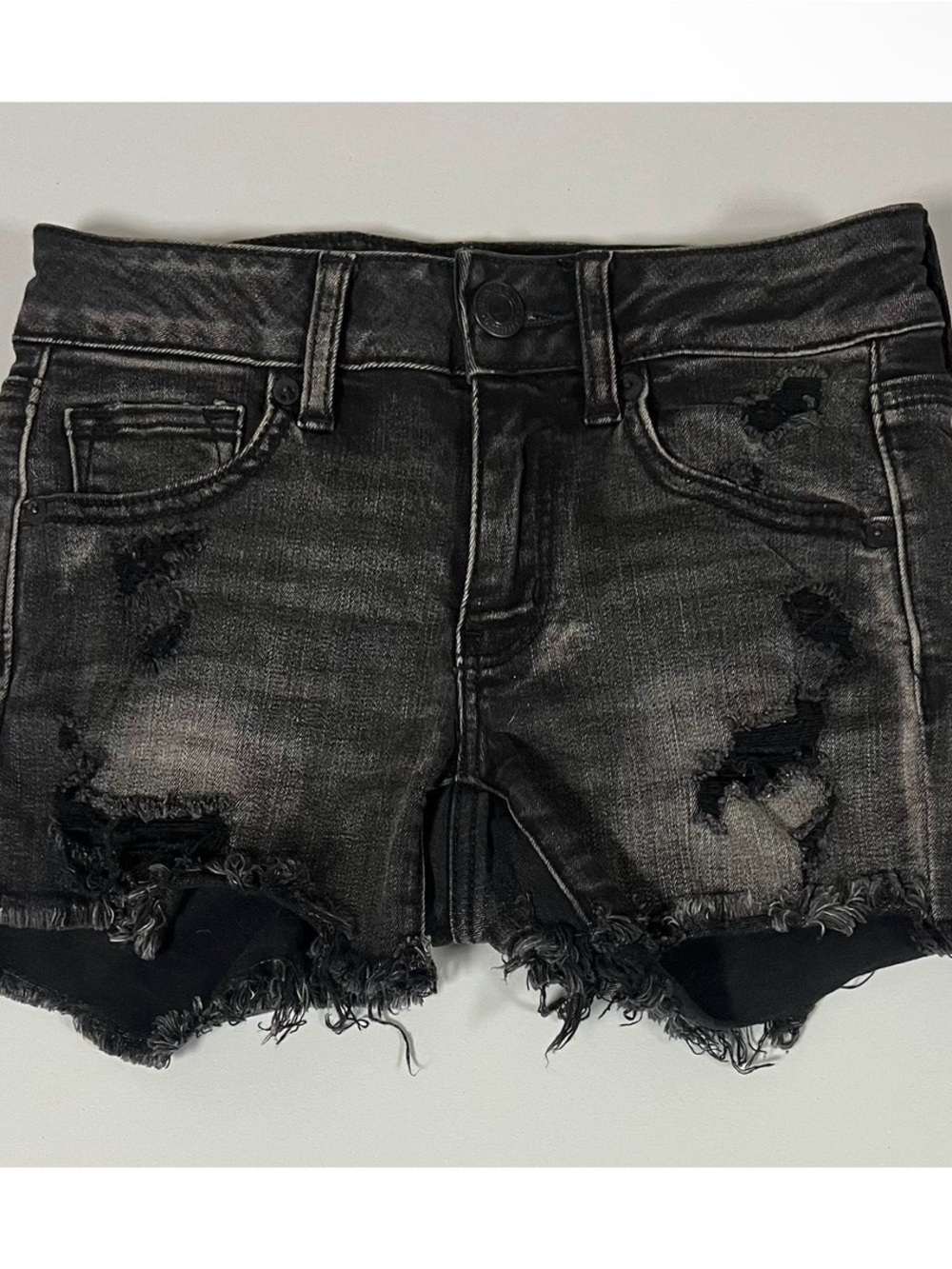 American Eagle Black Faded Distressed Jean Denim Shorts Bottoms Size 0 🖤 #shorts